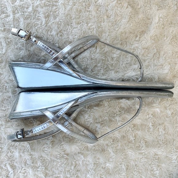 Prada Silver Strappy Wedged Sandals - Picture 1 of 5